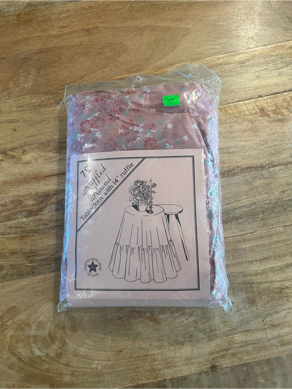 Vtg 1980s Fashion Industries Tablecloth NOS 70" 71" Round Ruffled Pink Kodel
